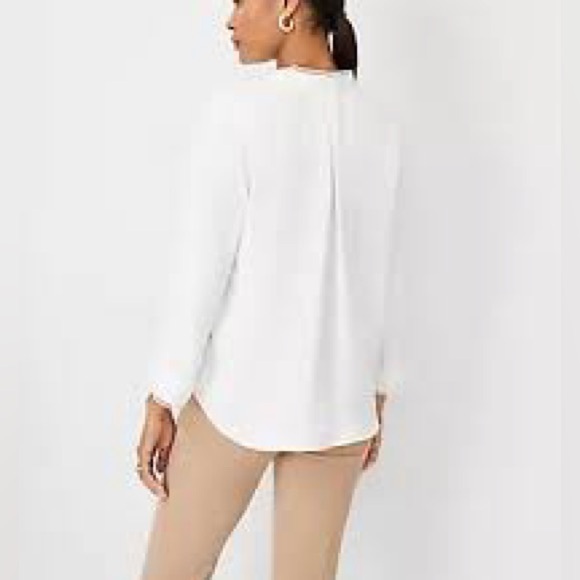 Classic White V-Neck blouse. Lovely, long sleeve. Closet must have. Large. - Picture 3 of 7